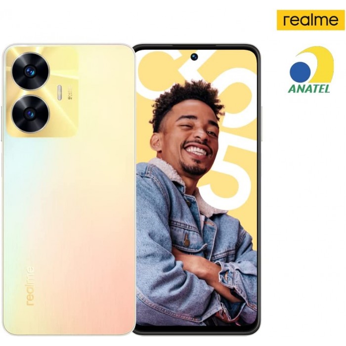 Oferta Relâmpago Celular Realme C55 256GB, 8GB RAM, Câmera Traseira Dupla de 64MP, Tela 6.7" Android 13 e Processador Octa-Core Dourado